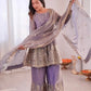 Heavy Two Tone Fendy Satin Silk Embroidered Gown with Sharara & Dupatta – Designer Ethnic Wear