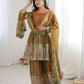 Heavy Two Tone Fendy Satin Silk Embroidered Gown with Sharara & Dupatta – Designer Ethnic Wear