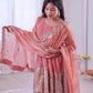 Heavy Two Tone Fendy Satin Silk Embroidered Gown with Sharara & Dupatta – Designer Ethnic Wear