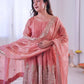 Heavy Two Tone Fendy Satin Silk Embroidered Gown with Sharara & Dupatta – Designer Ethnic Wear