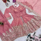 Heavy Two Tone Fendy Satin Silk Embroidered Gown with Sharara & Dupatta – Designer Ethnic Wear