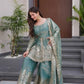 Heavy Two Tone Fendy Satin Silk Embroidered Gown with Sharara & Dupatta – Designer Ethnic Wear