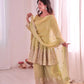 Heavy Two Tone Fendy Satin Silk Embroidered Gown with Sharara & Dupatta – Designer Ethnic Wear