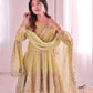 Heavy Two Tone Fendy Satin Silk Embroidered Gown with Sharara & Dupatta – Designer Ethnic Wear