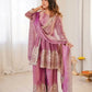 Heavy Two Tone Fendy Satin Silk Embroidered Gown with Sharara & Dupatta – Designer Ethnic Wear