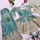 Heavy Two Tone Fendy Satin Silk Embroidered Gown with Sharara & Dupatta – Designer Ethnic Wear