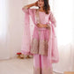 Heavy Two Tone Fendy Satin Silk Embroidered Gown with Sharara & Dupatta – Designer Ethnic Wear