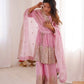 Heavy Two Tone Fendy Satin Silk Embroidered Gown with Sharara & Dupatta – Designer Ethnic Wear