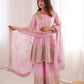 Heavy Two Tone Fendy Satin Silk Embroidered Gown with Sharara & Dupatta – Designer Ethnic Wear