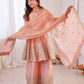 Heavy Two Tone Fendy Satin Silk Embroidered Gown with Sharara & Dupatta – Designer Ethnic Wear