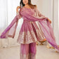Heavy Two Tone Fendy Satin Silk Embroidered Gown with Sharara & Dupatta – Designer Ethnic Wear