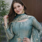 Heavy Two Tone Fendy Satin Silk Embroidered Gown with Sharara & Dupatta – Designer Ethnic Wear