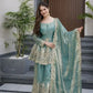 Heavy Two Tone Fendy Satin Silk Embroidered Gown with Sharara & Dupatta – Designer Ethnic Wear