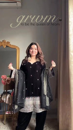 Heavy Velvet Embroidered Kurti Plazzo Set