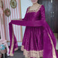 Heavy Vichitra Silk Embroidered Anarkali Gown with Palazzo & Dupatta – Festive Ethnic Wear