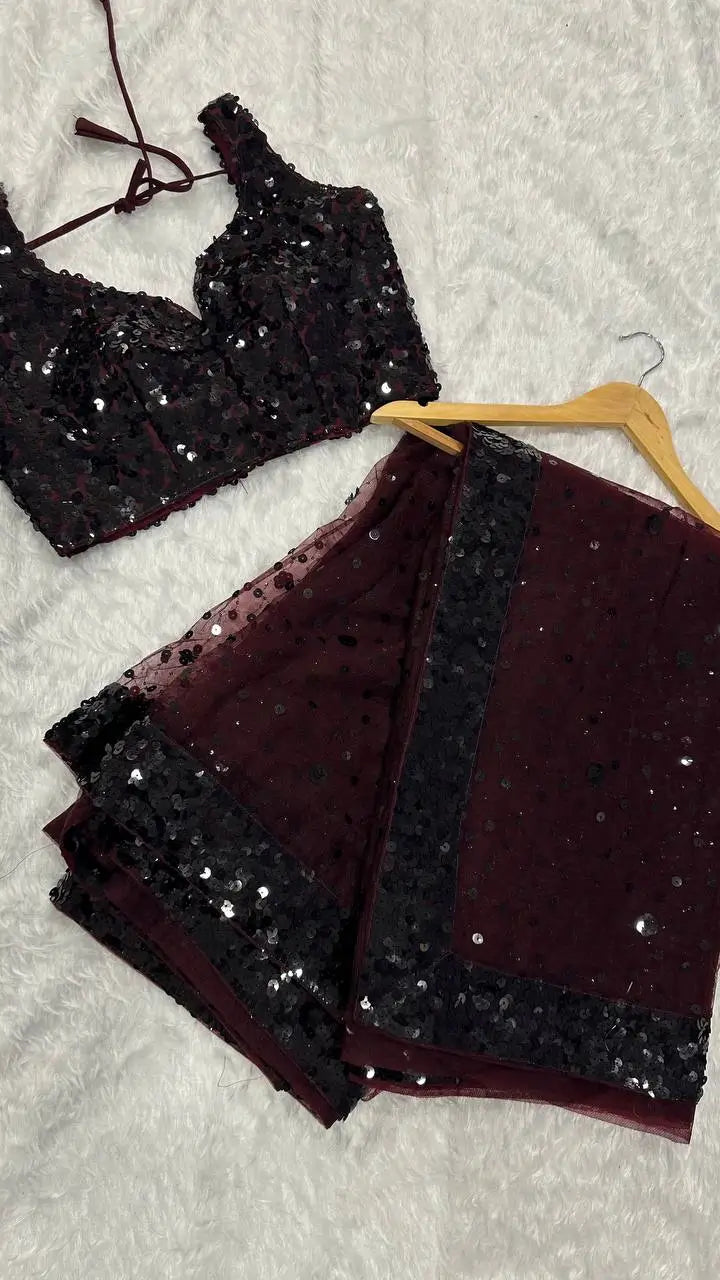 Hologram Sequin Net Designer Saree