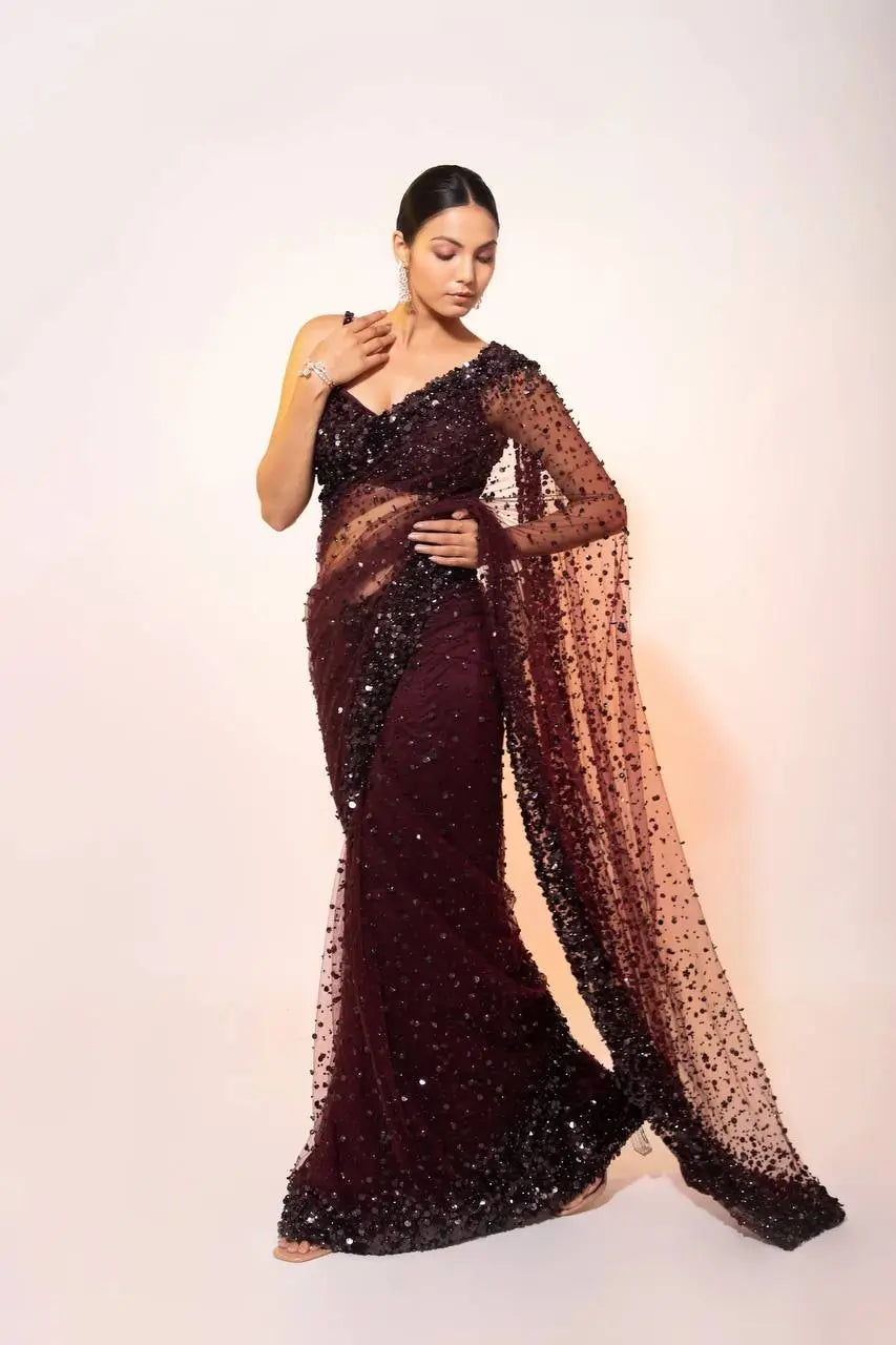 Hologram Sequin Net Designer Saree