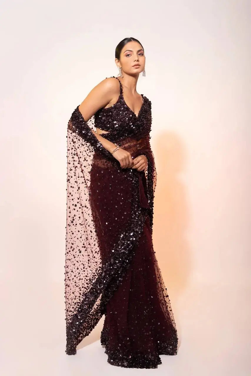 Hologram Sequin Net Designer Saree