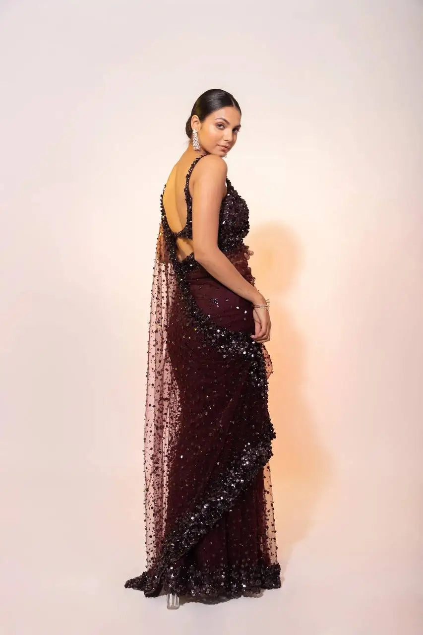 Hologram Sequin Net Designer Saree