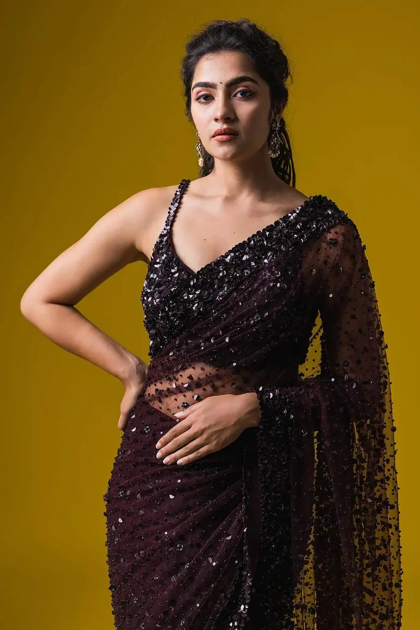 Hologram Sequin Net Designer Saree