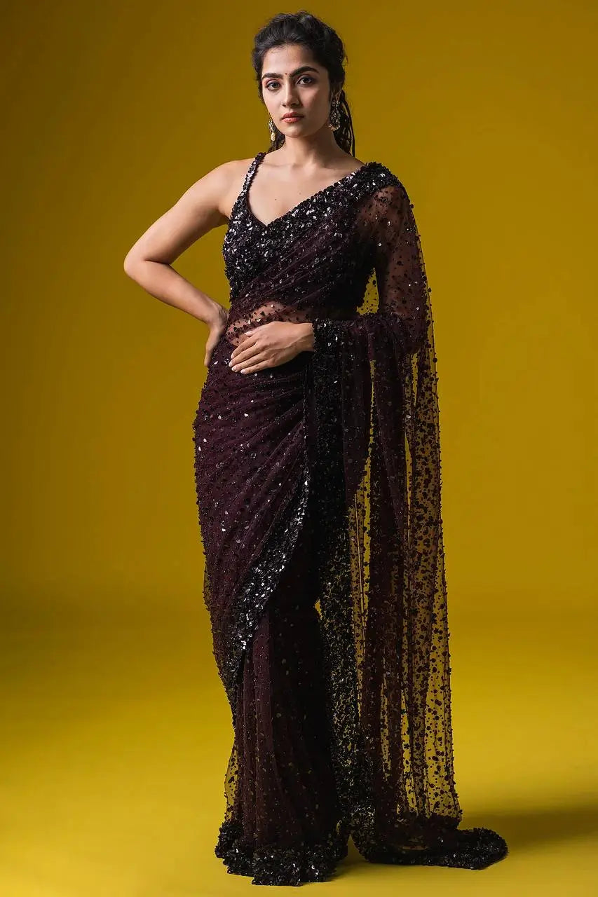 Hologram Sequin Net Designer Saree