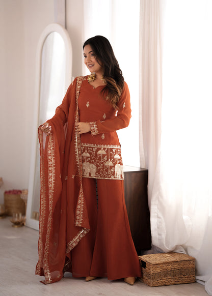 Rust Elephant Motif Suit