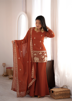 Rust Elephant Motif Suit
