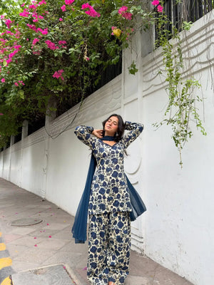 Indigo Floral Farshi Suit