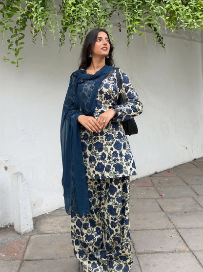 Indigo Floral Farshi Suit