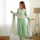 Roman Silk Chanderi Nyra Cut Kurta Set with Organza Floral Dupatta