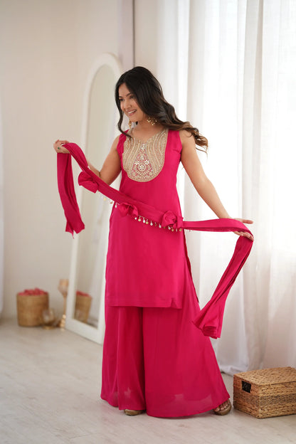 Magenta Mirror Work Palazzo Set
