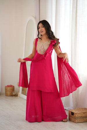 Magenta Mirror Work Palazzo Set