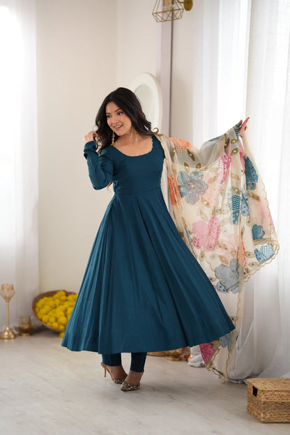 Teal Pearl Yoke Anarkali Gown