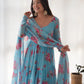 Fox Georgette Floral Anarkali Set with Three-Layer Flair and Lace Dupatta