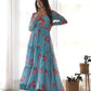 Fox Georgette Floral Anarkali Set with Three-Layer Flair and Lace Dupatta