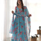 Fox Georgette Floral Anarkali Set with Three-Layer Flair and Lace Dupatta