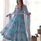 Fox Georgette Floral Anarkali Set with Three-Layer Flair and Lace Dupatta