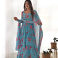 Fox Georgette Floral Anarkali Set with Three-Layer Flair and Lace Dupatta