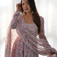Floral Chiffon Anarkali Set with Triangle Lace Dupatta