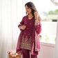 Burgundy Crinkle Silk Kurta Set with Bell Bottoms