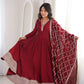 Maroon Vichitra Silk Full Flare Anarkali Gown Set for Festive and Wedding Wear