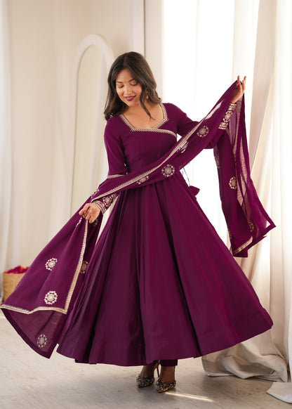 Wine Chanderi Silk Anarkali Gown Set