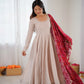Ivory Cotton Anarkali with Bandhani Dupatta