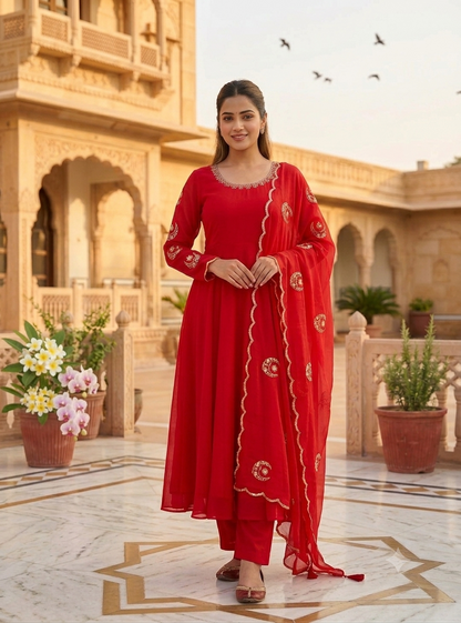 Crimson Gota Moti Anarkali Gown