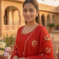 Crimson Gota Moti Anarkali Gown