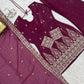 Burgundy Crinkle Silk Kurta Set with Bell Bottoms