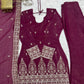 Burgundy Crinkle Silk Kurta Set with Bell Bottoms