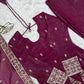 Burgundy Crinkle Silk Kurta Set with Bell Bottoms