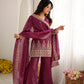 Burgundy Crinkle Silk Kurta Set with Bell Bottoms
