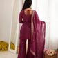 Burgundy Crinkle Silk Kurta Set with Bell Bottoms